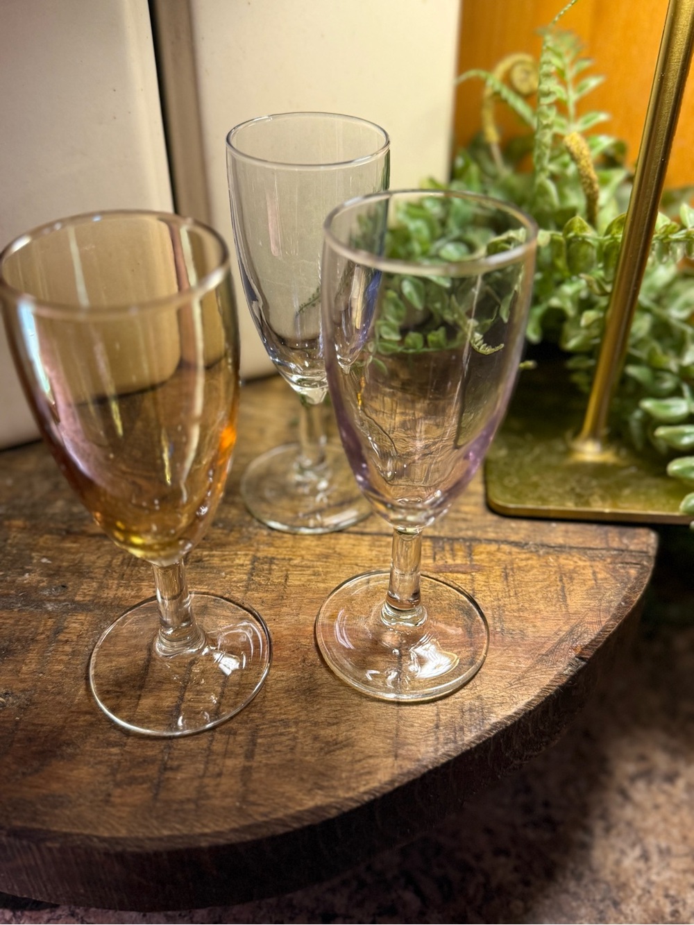 Vintage Set Of 3 Luminarc France 6” Dessert Wine Glasses Multi Iridescent Color
